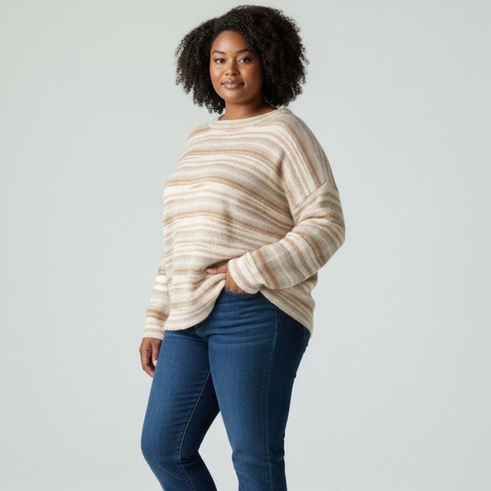 Andree Knit Horizontal Striped Sweater Cream, Beige, And Grey XXL